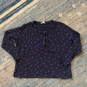 Madewell Waffle Knit Long Sleeve Shirt in Navy with Floral Pattern